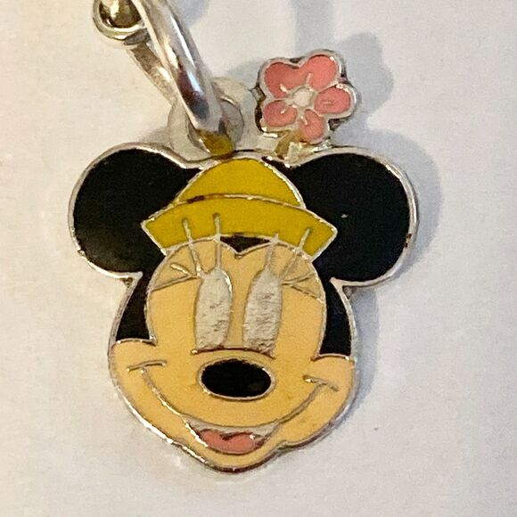 Vintage Disney Happy Minnie Mouse Flower Clip On Charm Zipper Pull Bag Purse - Picture 3 of 7